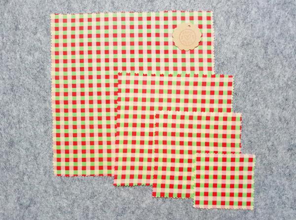 Bienenwachstuch-rot gruen karo 4er-Set